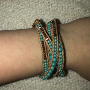 Teal and Brown Beaded Wrap Bracelet